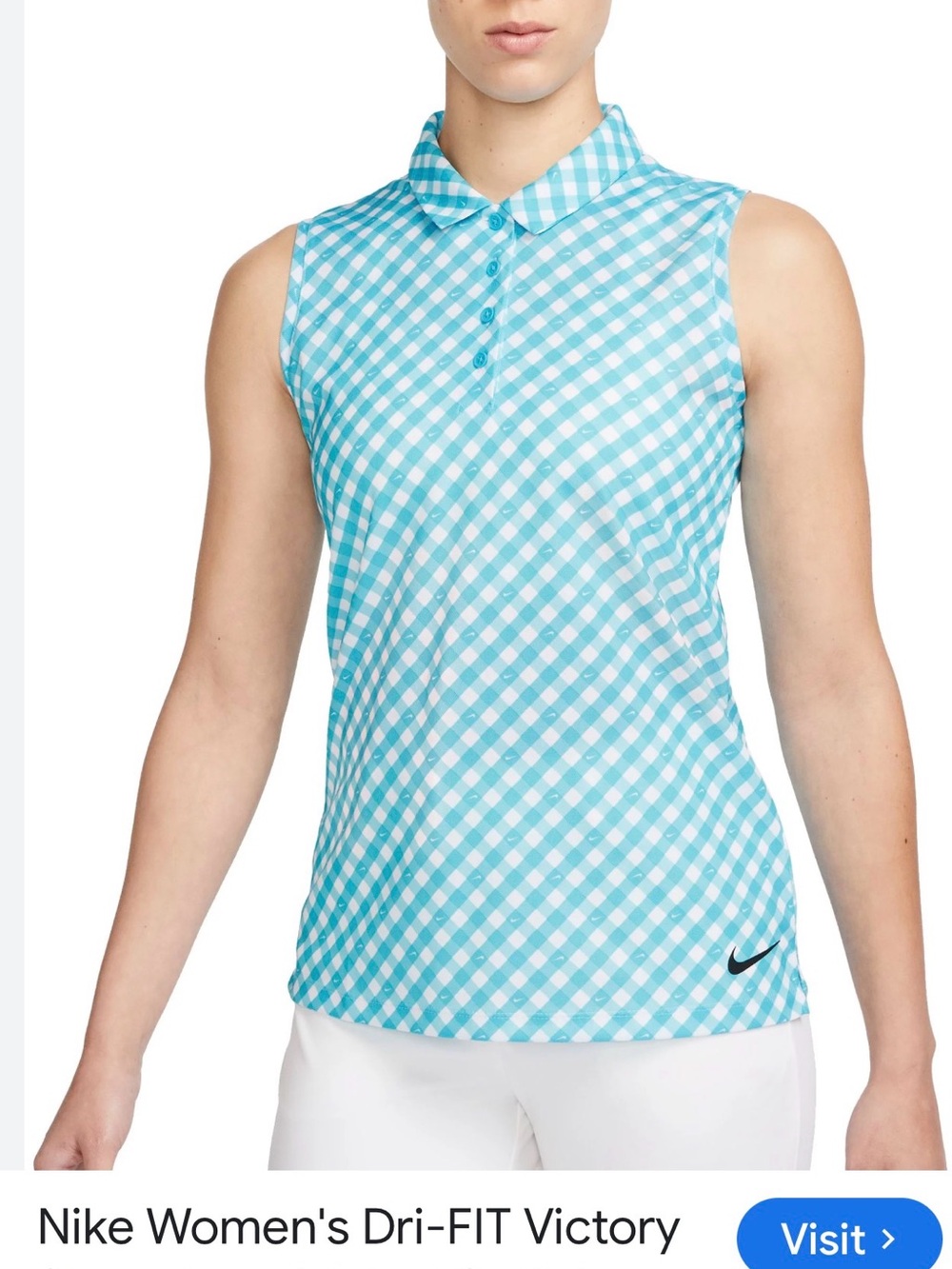 Nike Women’s Light Blue and White Gingham Sleeveless Golf Tank